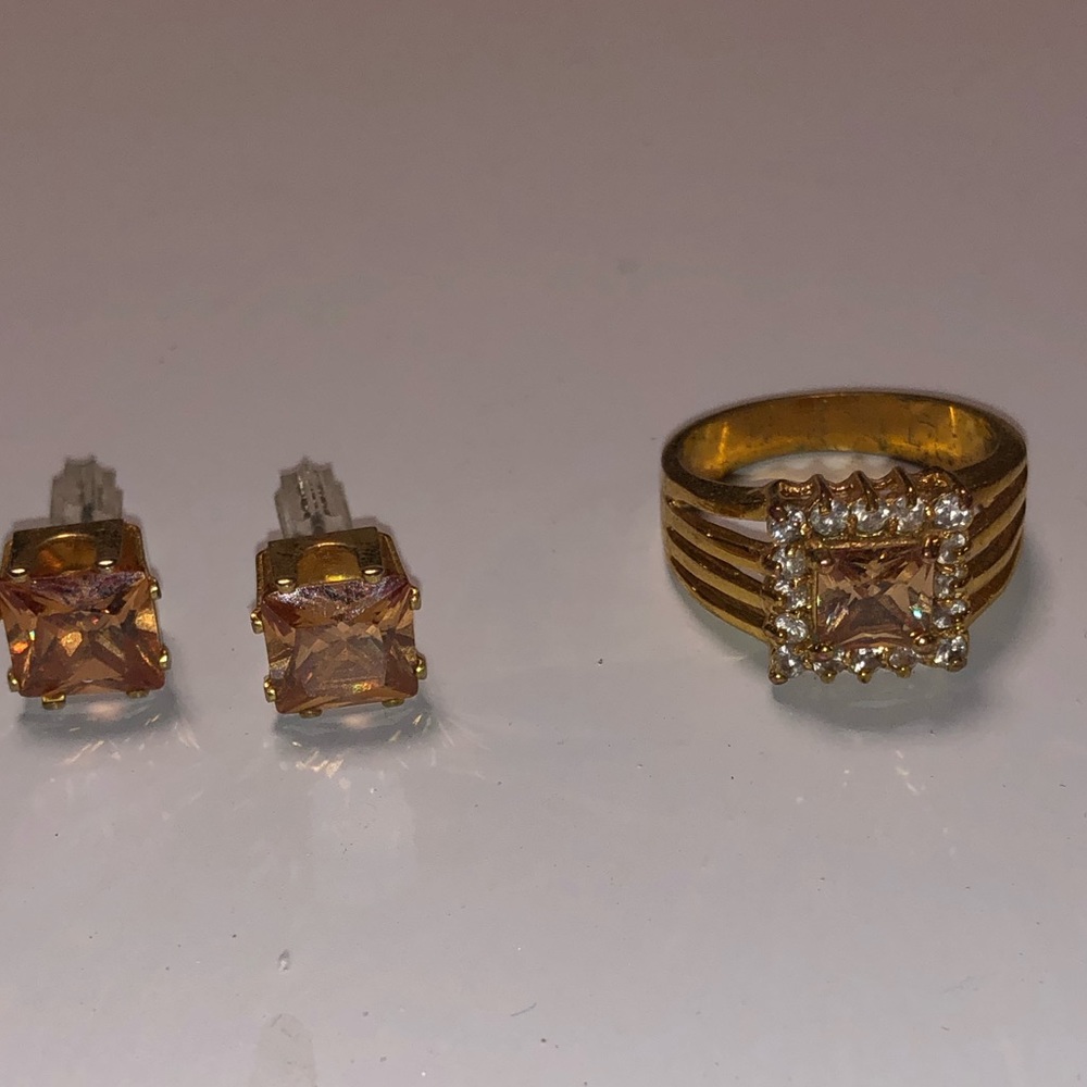 Faux Canary Gold Ring and Earring Duo
